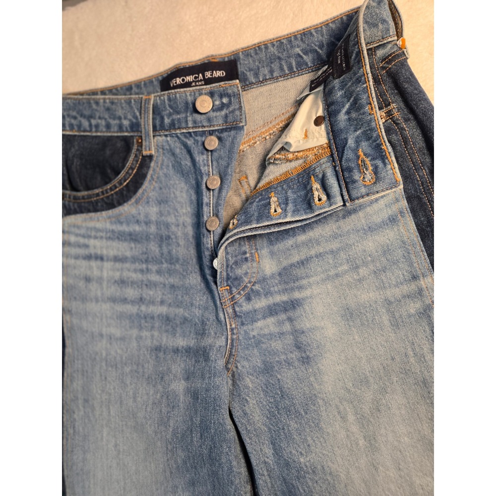 Veronica Beard Taylor Wide Leg Crop High Rise Two Tone Blue Jeans 29 Button Fly